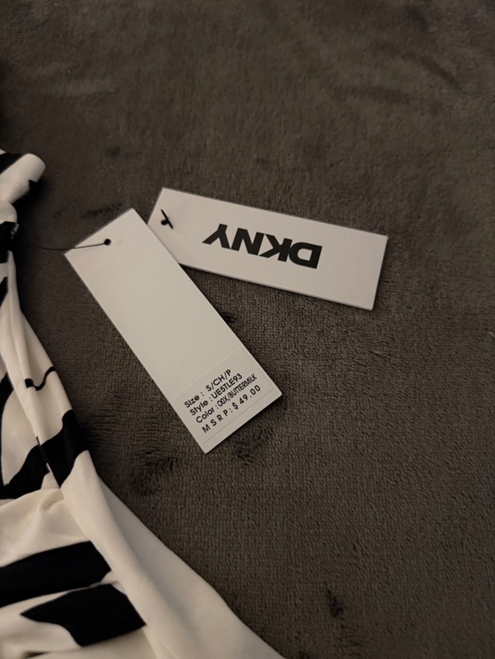 DKNY Black and White Abstract Wrap-Style Top - Picture 3 of 3